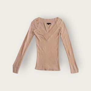 Vintage Y2k Seductions baby pink deep v-neck long and lean fitted sweater